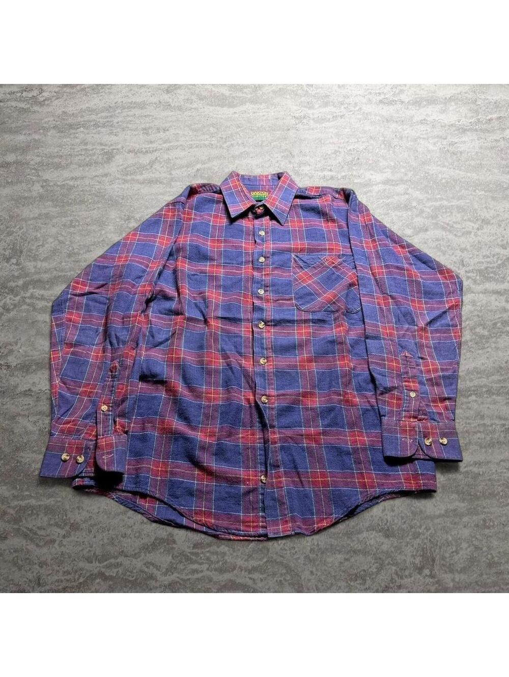 Oakton Limited Plaid Flannel Button-Up Shirt Large Blue Burgundy